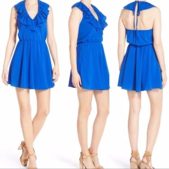 Amanda Uprichard Dresses & Skirts - Amanda Uprichard Y2K Vintage Royal Blue Ruffle. Halter V Neck Backless Dress L